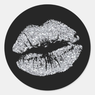 Glitzer-Lippen für Schwarz und Silber Runder Aufkleber