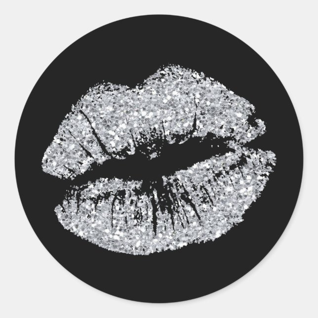 Glitzer-Lippen für Schwarz und Silber Runder Aufkleber (Vorderseite)