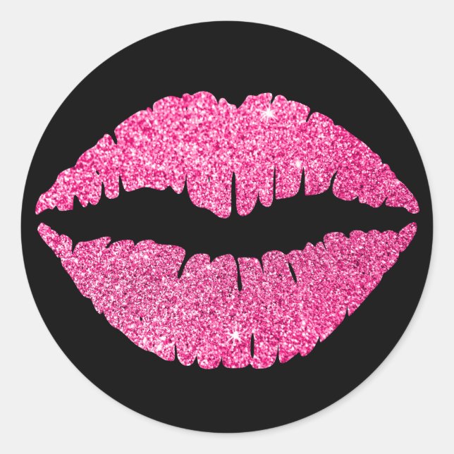 Glitzer-Lipstick für Schwarz und Rosa Runder Aufkleber (Vorderseite)