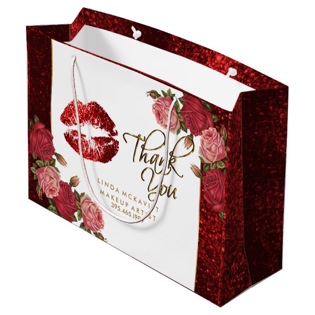 Glitzer Lipstick und Rose - Vielen Dank Große Geschenktüte (Rückseite Schrägansicht)