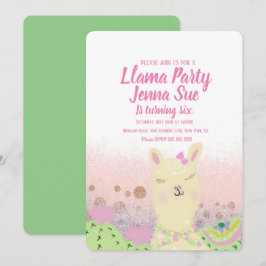 Glitzer Llama Geburtstagsparty Doodle Colorful Einladung