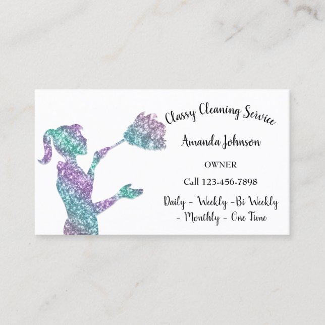 Glitzer-Logo-Maid für Classy-Reinigungsdienste Visitenkarte (Vorderseite)
