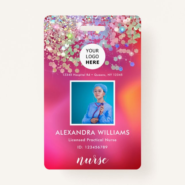 Glitzer-Logo-Vorlage Mitarbeiter-Foto Nurse-ID Ausweis (Vorderseite)