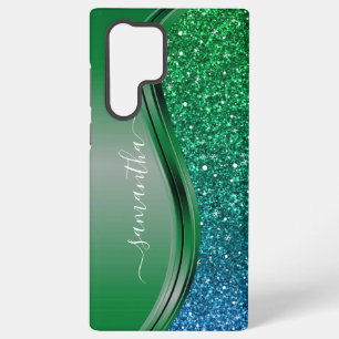 Glitzer-Look Bright Grün Blau Personalisierter Nam Samsung Galaxy Hülle
