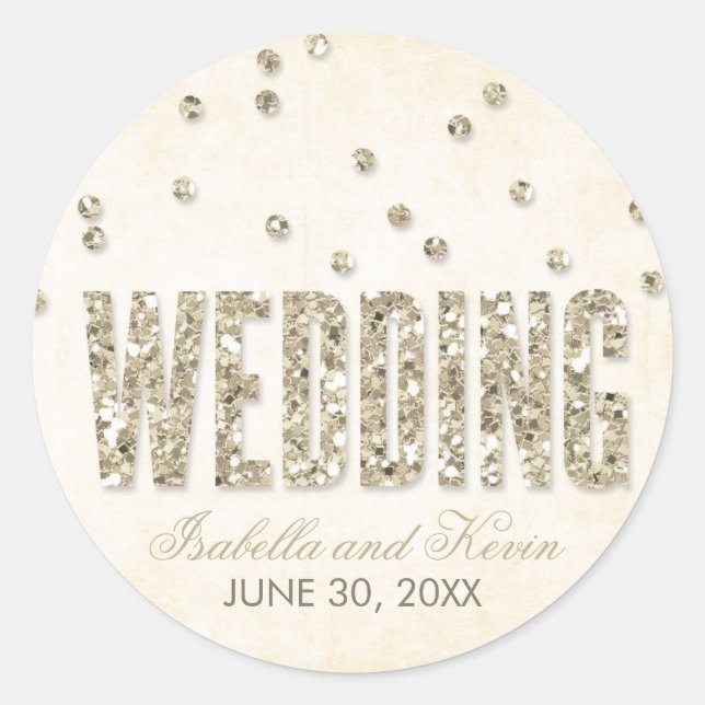 Glitzer Look Confetti Dots Hochzeit Runder Aufkleber (Vorderseite)