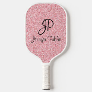 Glitzer Look Rose Gold Mit Monogramm Chic Vorlage Pickleball Schläger
