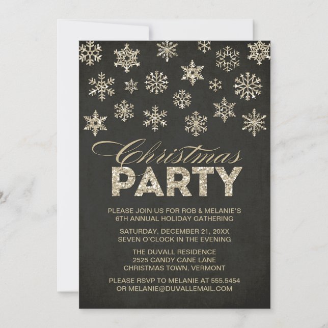 Glitzer Look Schneeflocken Weihnachten Party Einla Einladung (Vorderseite)