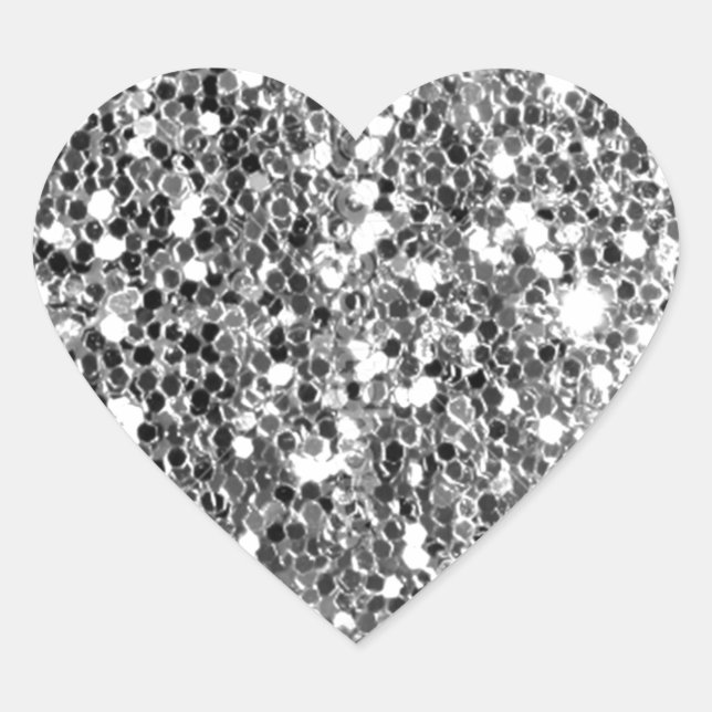 Glitzer Look Solid Silver Sparkle Herz-Aufkleber (Vorderseite)