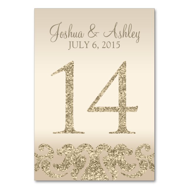 Glitzer Look Wedding Tischnummern-Table Card 14 Tischnummer (Vorderseite)