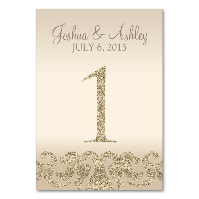 Glitzer Look Wedding Tischnummern-Table Card 1 Tischnummer (Vorderseite)