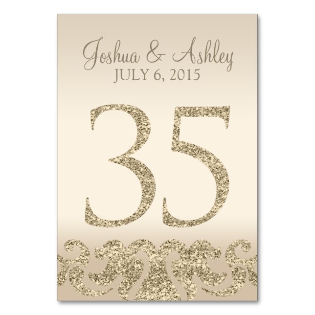 Glitzer Look Wedding Tischnummern-Table Card 35 Tischnummer (Vorderseite)