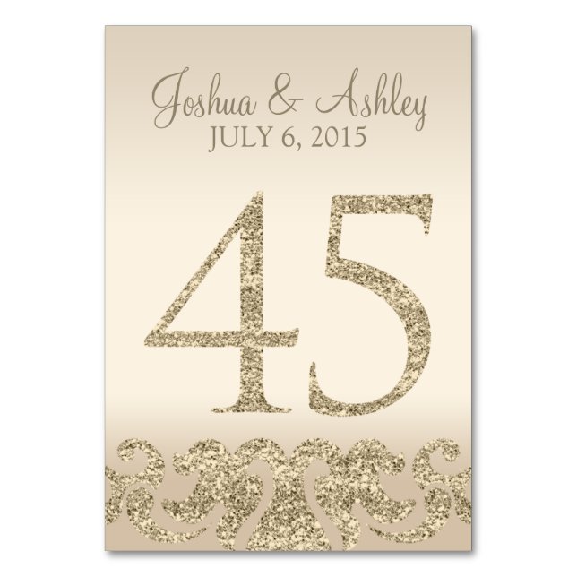 Glitzer Look Wedding Tischnummern-Table Card 45 Tischnummer (Vorderseite)