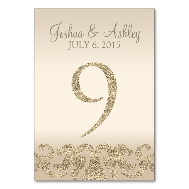 Glitzer Look Wedding Tischnummern-Table Card 9 Tischnummer (Vorderseite)