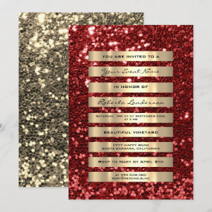 Glitzer Luxury Gold Streifen Champagne Rubin Red Einladung