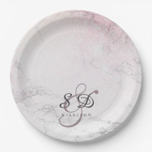 Glitzer Marble-Paar-Monogramm Pappteller