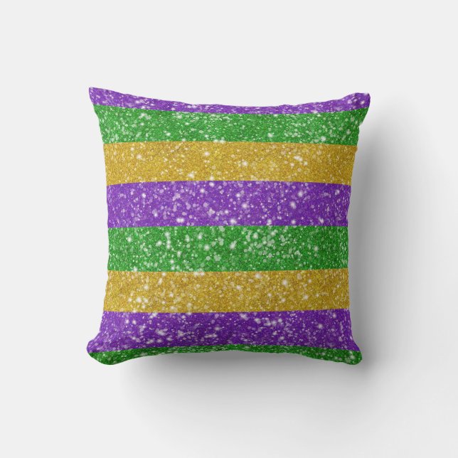 Glitzer Mardi Gras Farbenfrohe Strip Niedlicher Ka Kissen (Vorderseite)