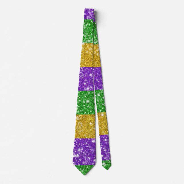 Glitzer Mardi Gras Farbenfrohe Strip Niedlicher Ka Krawatte (Vorderseite)