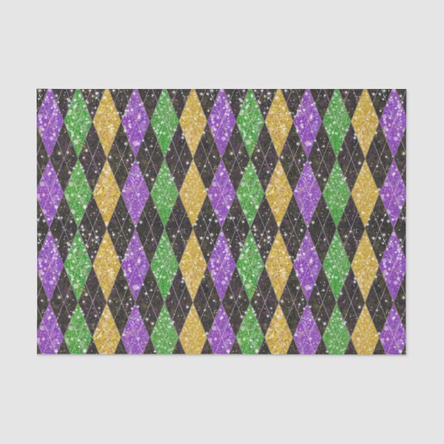 Glitzer Mardi Gras Harlequin Raute Seidenpapier (Vorderseite)