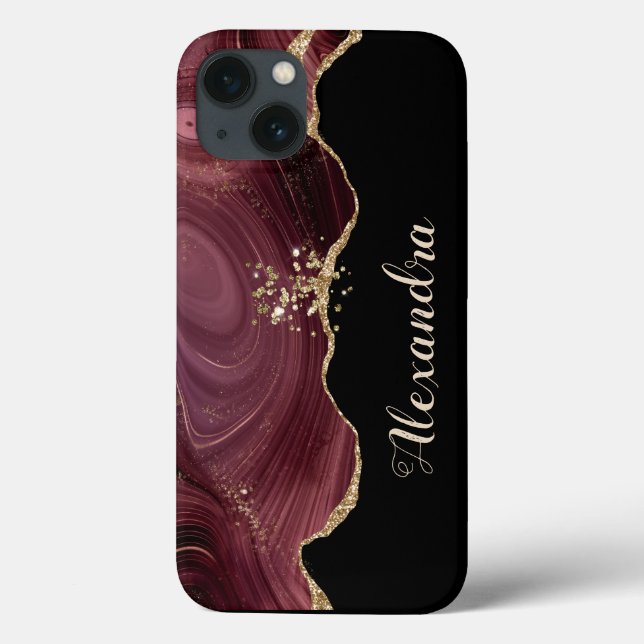 Glitzer-Maroon-Bordeaux mit Namen Case-Mate iPhon iPhone Hülle (Rückseite)