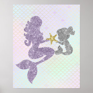 Glitzer-Meerjungfrau Mutter & Kind Poster