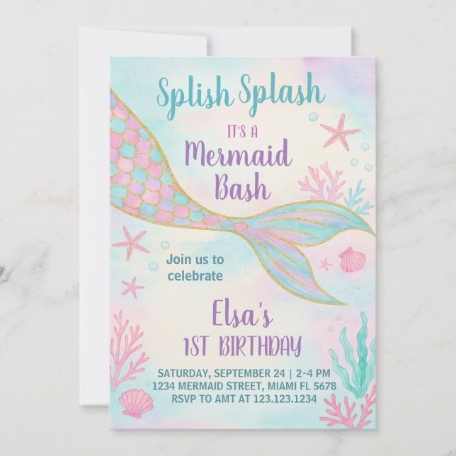 Glitzer Mermaid Birthday Einladung (Vorderseite)