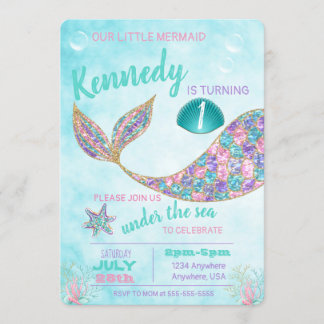 Glitzer Mermaid Invitation, Under Sea Party, Einladung