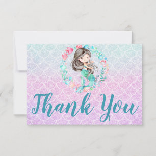 Glitzer Mermaid Lila Pink Aquamarin Danke, Karte