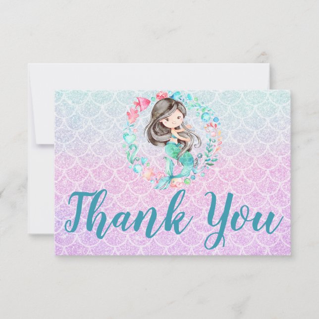 Glitzer Mermaid Lila Pink Aquamarin Danke, Karte (Vorderseite)