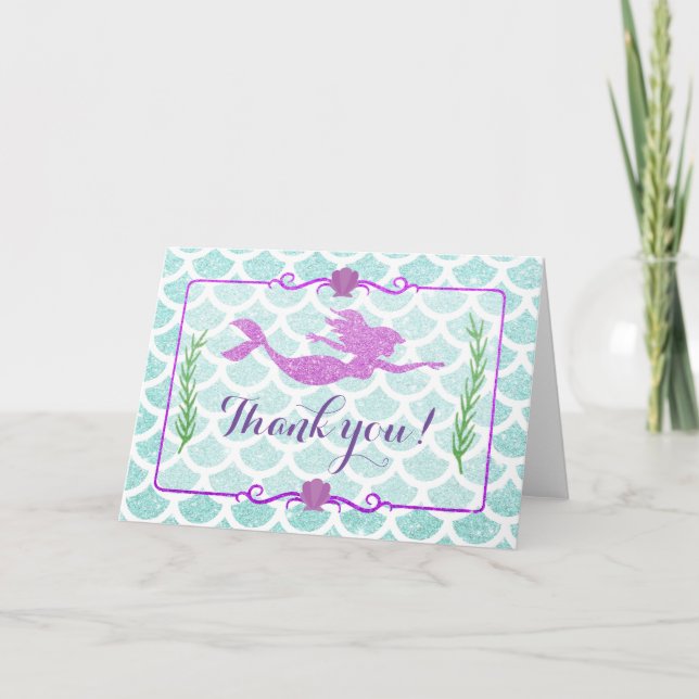 Glitzer Mermaid Vielen Dank Cards Dankeskarte (Vorderseite)