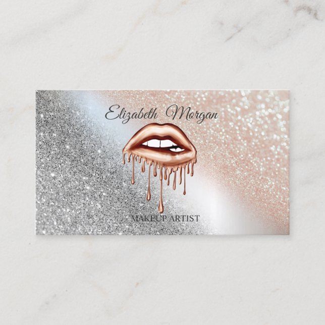 Glitzer Metallische Tropfen Lippen Makeup Artist Visitenkarte (Vorderseite)