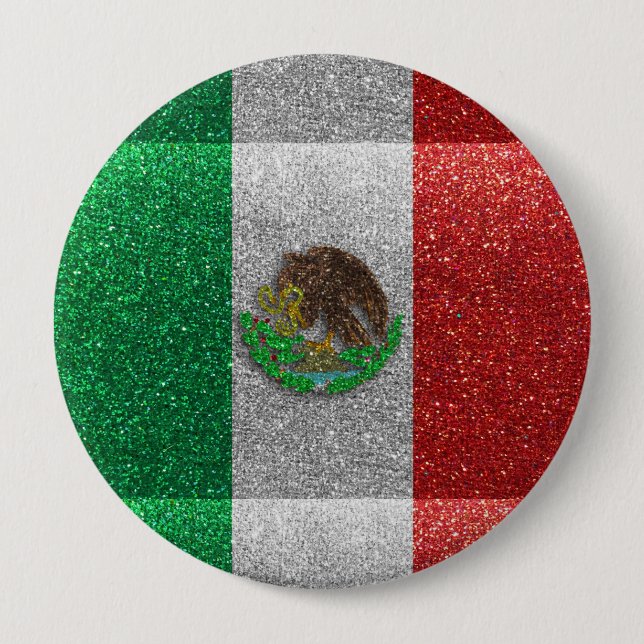 Glitzer Mexikanische Flagge Mexiko Latein Mode Bli Button (Vorderseite)