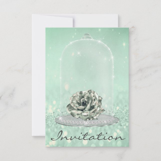 Glitzer Mint Green Tiffany Diamond Rose Sweet 16. Einladung (Vorderseite)