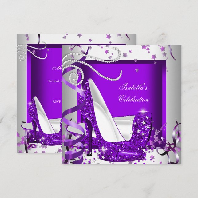 Glitzer mit beliebigem Occasions-Party mit Lila ho Einladung (Vorne/Hinten)