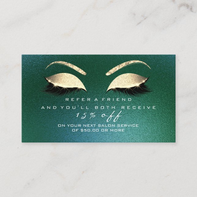 Glitzer mit Salon-Bezahlkarte Gold Woodland Lashes Empfehlungskarte (Vorderseite)