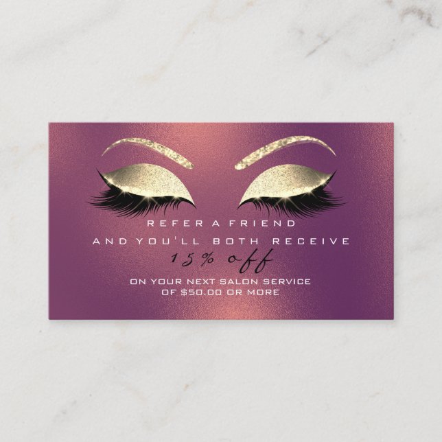 Glitzer mit Salon-Referenzkarte Gold Kupfer-Lashes Empfehlungskarte (Vorderseite)