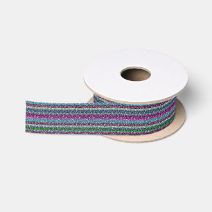 Glitzer mit schillernden bunten Streifen Satinband