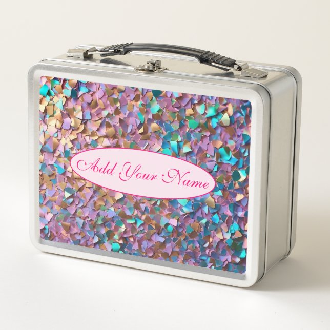 Glitzer Moderne opal-holografische Sammlung Metall Brotdose (Vorderseite)