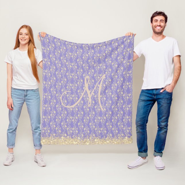 Glitzer Monogram Gold Floral on Lavendel Fleecedecke (Beispiel)