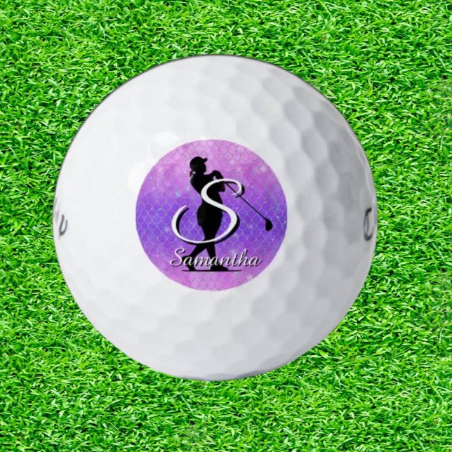 Glitzer Monogram lila Ozean Golfball (Tee off in style with a splash of sparkle!)