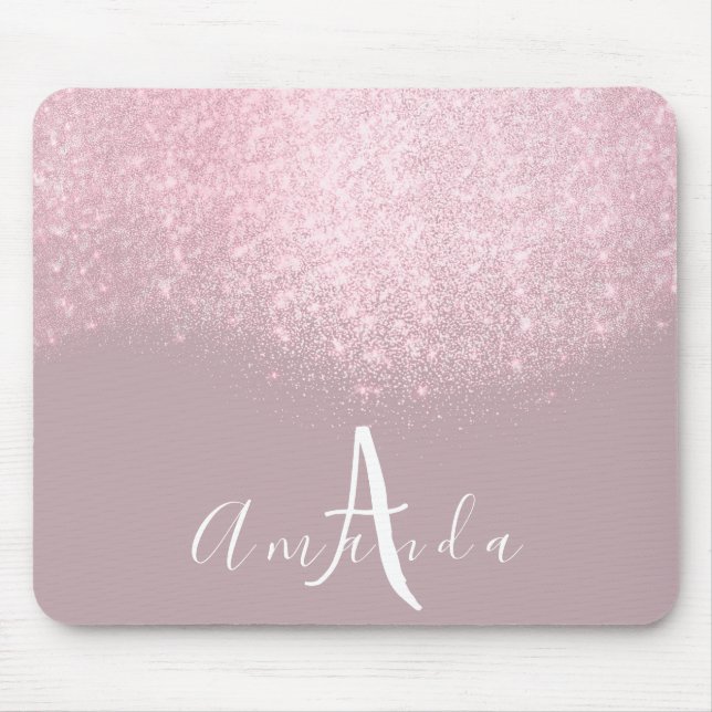 Glitzer Monogram Makeup Artist Name Pink Mauve Mousepad (Vorne)