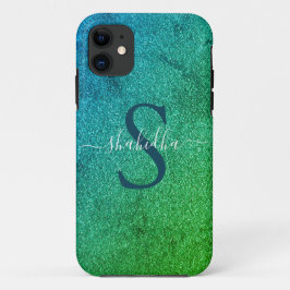 Glitzer-Monogramm in blau und grün Case-Mate iPhone Hülle