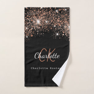 Glitzer-Monogrammnamenskript für die schwarze Rose Badhandtuch Set