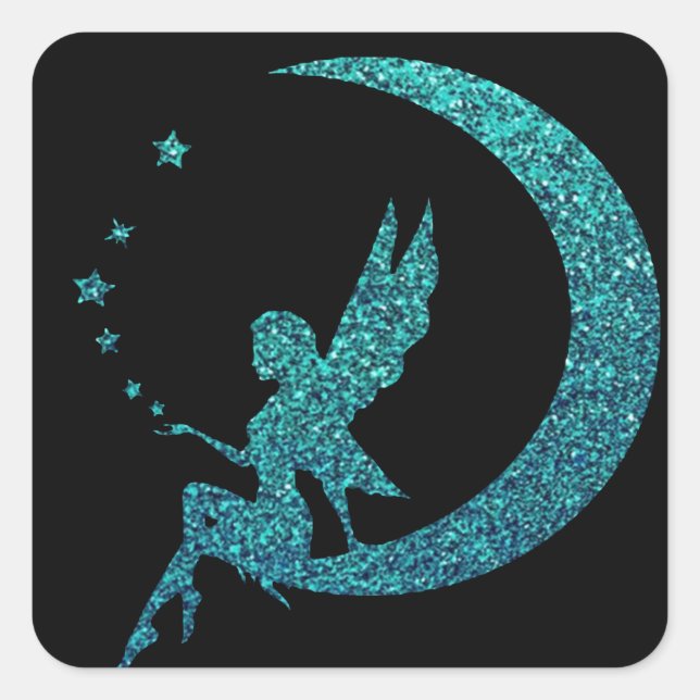 Glitzer Moon Fairy Quadratischer Aufkleber (Vorderseite)
