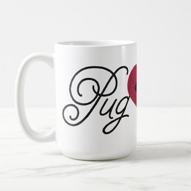 Glitzer-Mops-Liebe-Kitz-Mops in der Herz-Tasse Kaffeetasse (Links)