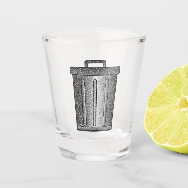 Glitzer-Mülleimer Schnapsglas (Vorderseite)