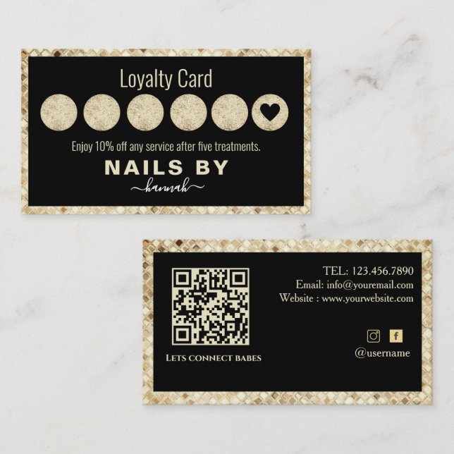 Glitzer Nail Salon Loyalty Card Visitenkarte (Vorne/Hinten)
