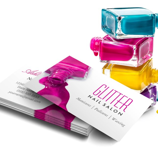 Glitzer Nail Salon Manicure - Rosa Schönheit Stilv Visitenkarte (Von Creator hochgeladen)