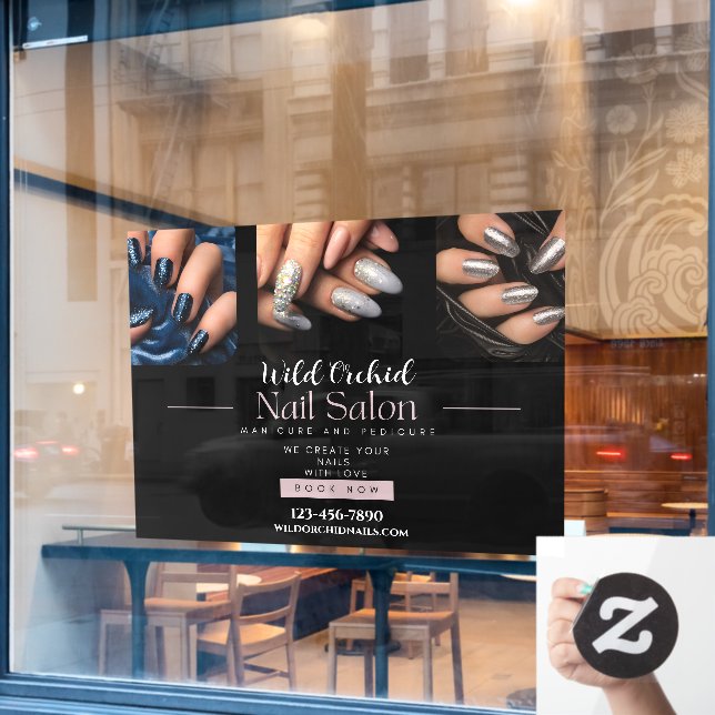 Glitzer Nails Nail Salon Shop anpassen Fensteraufkleber (Café-Fenster)