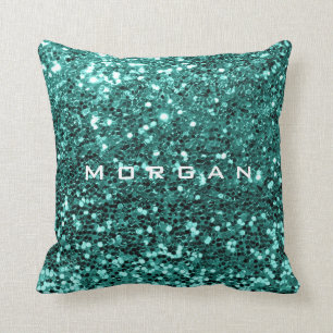 Glitzer Name Modensequenz Minze Aquamarin Wasseraq Kissen