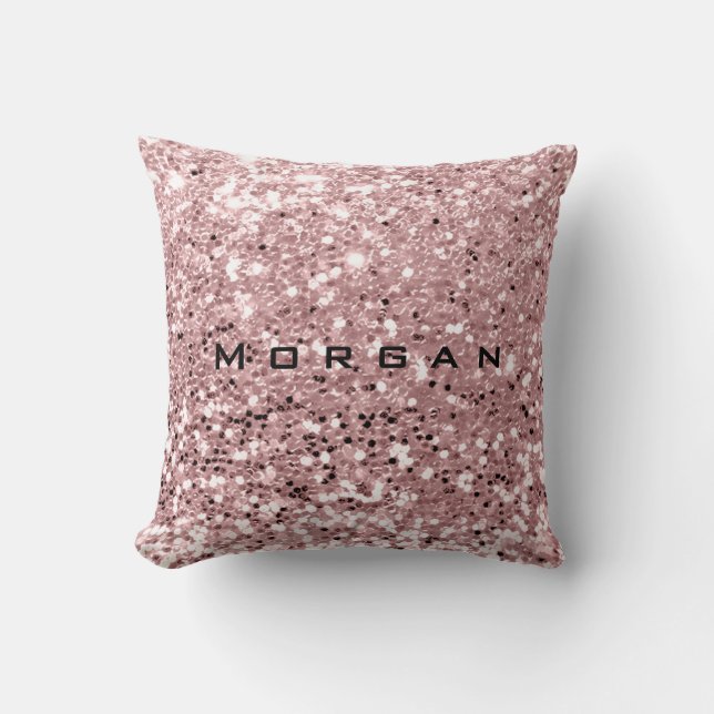 Glitzer Name Modesequenz in Rosa Blush Powder Rose Kissen (Vorderseite)